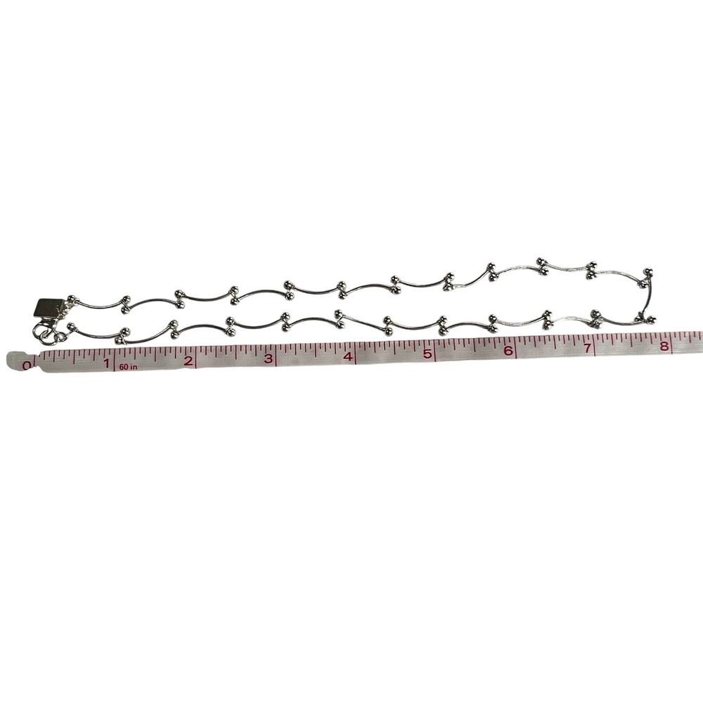 NINE WEST Silver Tone Station Necklace Ball Bead Curved Bark Link Chain Modern - Picture 8 of 9